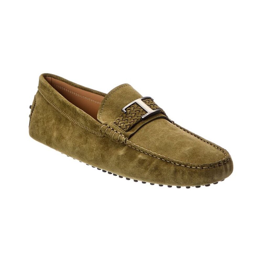 Tod's T Piatta + Treccia Pell Suede Driver, Green